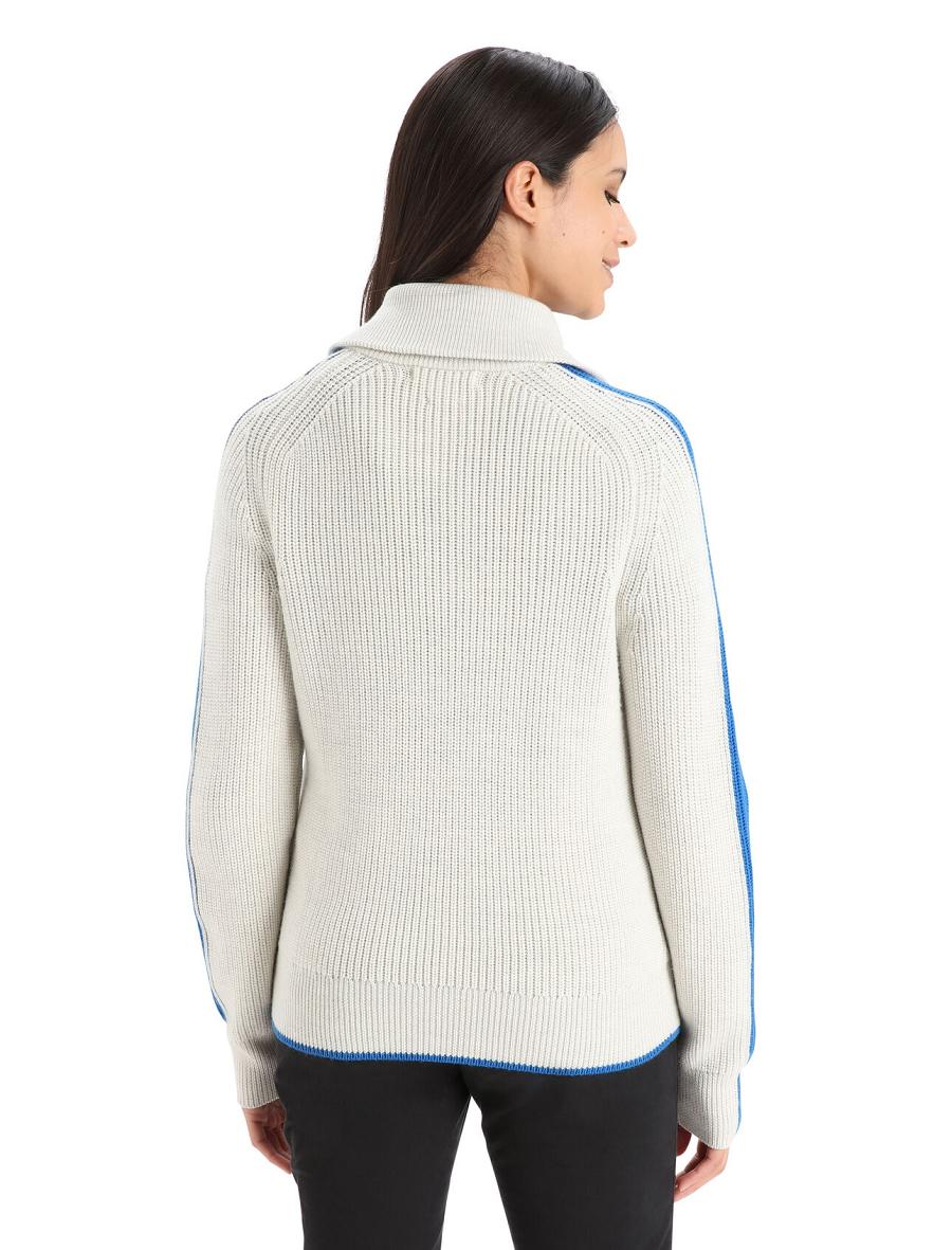 Swetry Icebreaker Merino Lodge Long Sleeve Half Zip Damskie Białe Niebieskie | PL 1325JPQJ